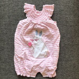 Mudpie Smocked Romper with Bunny